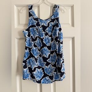 Crown & Ivy Nautical Coral Blue and White Top